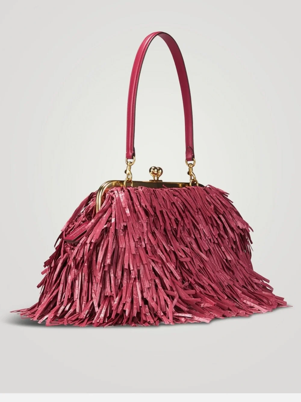 Coach Kisslock Frame Bag 27 Straw Fringe Clutch Fuchsia New
